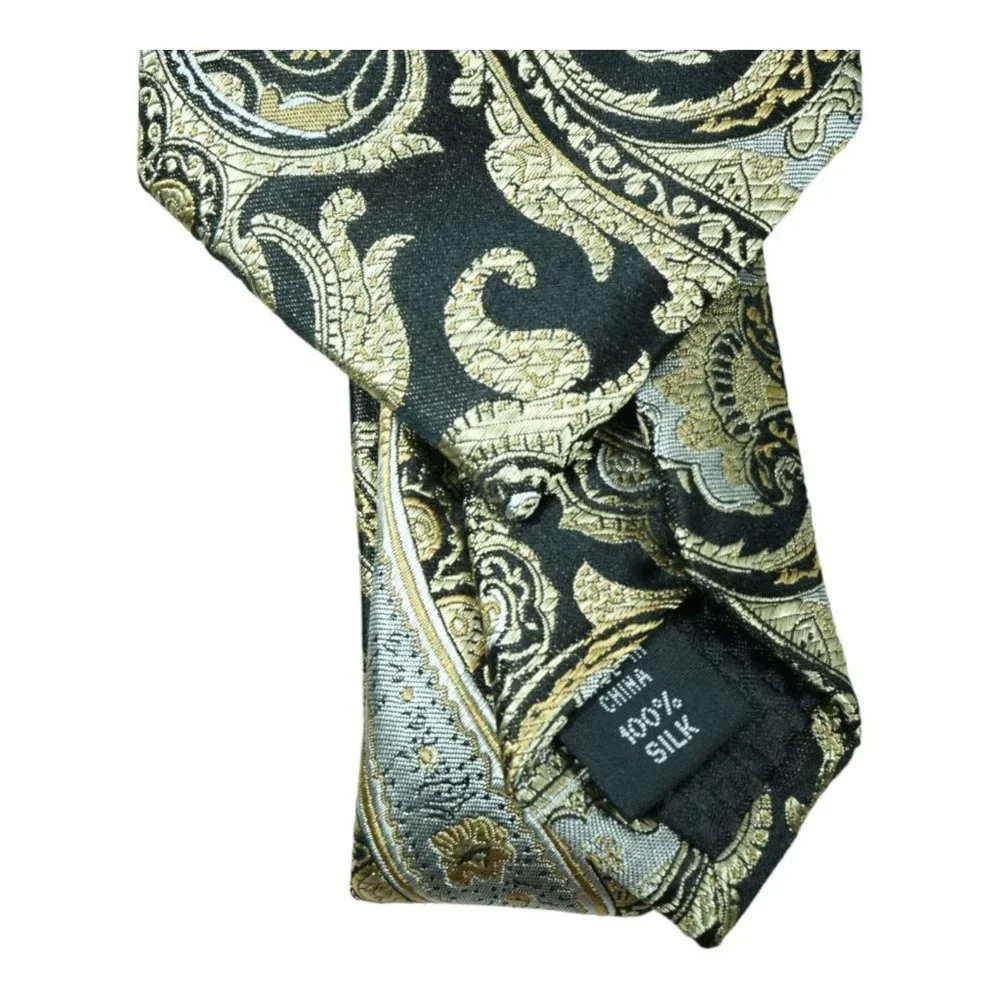 NWT $59 Sean John 100% Silk Neck Tie Gold Black Dewel Paisley 58